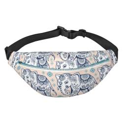 Vintage Indian Lotus Ethnic Elephant Waist Belt Bag for Women Men, Fanny Pack Crossbody Bag for Travel Running Belt Pouch Bum Bag, mehrfarbig, Einheitsgröße, Kuriertasche von ELMAIN