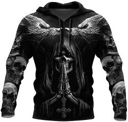 ELROAL Männer Frauen Tattoo Hoodie 3D Druck Viking-Fenrir Wolf Skull Casual Langar﻿m Lose Paar Pullover Herbst Straße Jugend Mode Casual Anzug Kleidung/B/6XL von ELROAL