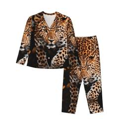 ELRoal Frauen Pyjamas Leopard Druck Langarm Set Home Kleidung, Schwarz , L von ELRoal
