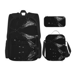 ELRoal Taschenrucksack, Vogeldruck, Crossbody-Lunch-Tasche, Federmäppchen-Set, multifunktional, tragbar, Lern- und Bürotasche, Schwarz , Einheitsgröße von ELRoal