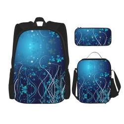 ELRoal Taschenrucksack, blauer Wirbeldruck, Crossbody-Lunch-Tasche, Federmäppchen-Set, multifunktional, tragbar, Lern- und Bürotasche, Schwarz , Einheitsgröße von ELRoal