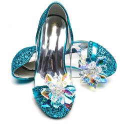 ELSA & ANNA Prinzessin Schuhe Mädchen – Prinzessin Schuhe mit 3 cm hohem Absatz – Glitzer Schuhe Mädchen – Schuhe für Elsa Kleid für Partys, Fasching, Karneval – (BLU14-SH) von ELSA & ANNA