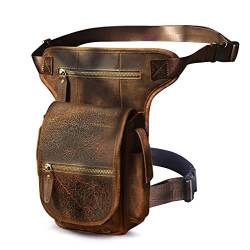 Beintasche,Beintasche Motorrad Leder Männer Design Casual Messenger Schulter Sling Tasche Mode Multifunktions-Taille Gürtel Pack Drop Beinbeutel Tasche (Color : Brown) von ELTOX