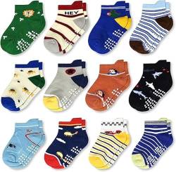 ELUTONG Baby Anti Rutsch Knöchelsocken, 12 Paar Kinder Jungen Rutschfeste Low Cut Sticky Baumwolle Socken,3-5 Jahre von ELUTONG