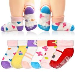 ELUTONG Baby Dicke Rutschfeste Knöchelsocken Warme, 6er Kinder Jungen Mädchen Anti Rutsch Socken Sticky Baumwolle Stoppersocken,1-3 Jahre von ELUTONG