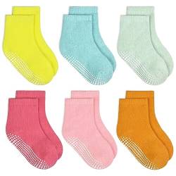 ELUTONG Kinder Anti Rutsch Knöchelsocken, 6 Paar Baby Jungen Mädchen ABS Rutschfeste Sticky Baumwolle Socken, 5-7 Jahre von ELUTONG