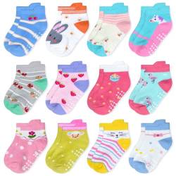 ELUTONG Kinder Antirutsch Socken mit Griffen,12 Paar Mädchen ABS Rutschfeste Baumwolle StopperSocken für 5-7 Jahre von ELUTONG