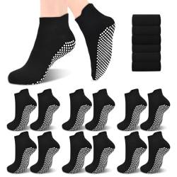 ELUTONG Rutschfeste Unisex-Socken für Yoga, Pilates, Training, Zuhause, Krankenhaus, Baumwolle, rutschfeste Socken für Erwachsene, Männer und Frauen, 01 Schwarz x 6 (6 Paar), X-Large von ELUTONG