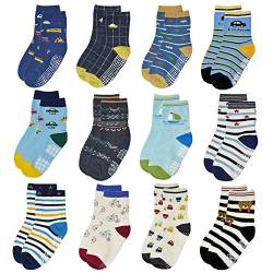 ELUTONG Stoppersocken Kinder 12 Paar Kleinkind Jungen ABS Rutschfeste Socken Antirutsch Socken Kinder Antirutsch Kinder Socken für 3-5 Jahre Jungen und Mädchen von ELUTONG