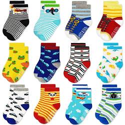 ELUTONG Stoppersocken Kinder 12 Paar Kleinkind Jungen ABS Rutschfeste Socken Antirutsch Socken Kinder Antirutsch Kinder Socken für 3-5 Jahre Jungen und Mädchen von ELUTONG