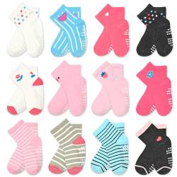 ELUTONG Stoppersocken Kinder 12 Paar Kleinkind Mädchen ABS Rutschfeste Socken Rutschfeste Socken Kinder Antirutsch Kinder Socken für 3-5 Jahre Kinder und Mädchen von ELUTONG