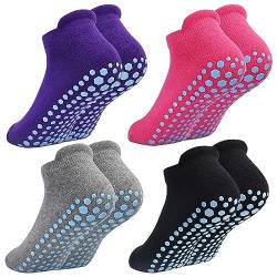 Yoga Socken Damen Stoppersocken, Pilates Socken Verdickte Rutschfestesocken für Damen, Plush Thickened stoppersocken Yoga Pilates Ballett Tanz Barre Fitness Trampolin 4 Paar EU 40-43 von ELUTONG