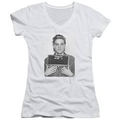 ELVIS PRESLEY - - Army Mug Shot - T-Shirt mit V-Ausschnitt für Junge Frauen, Medium, White von ELVIS PRESLEY