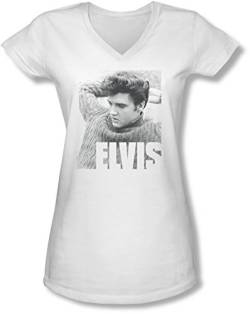 Elvis Presley - Junge Frauen Entspannen mit V-Ausschnitt T-Shirt, XX-Large, White von ELVIS PRESLEY