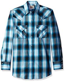 ELY CATTLEMAN Herren Long Sleeve Plaid Western Shirt Button Down Hemd, Türkis/Ausflug, einfarbig (Getaway Solids), L von ELY CATTLEMAN