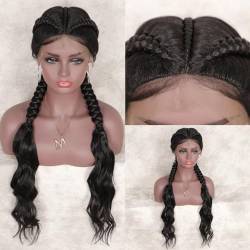 Geflochtene Lace Front Perücken Geflochtene Vordere Spitzen Perücke mit Babyhaar 2-strängige geflochtene vordere Spitzen-Synthetikperücke 30 Zoll Geeignet für den Alltag und Partys von ELZEM