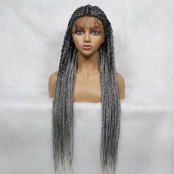 Geflochtene Synthetische Damenperücke, Hitzebeständige Faser, Box Braid, Geflochtene Synthetische Damenperücke mit Spitze Vorne Geeignet für Den Täglichen Gebrauch 1B-Grey von ELZEM