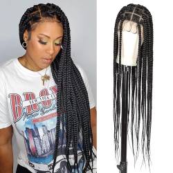 Lace Front Box Geflochtene Perücken Europäische und amerikanische Lace-Front-Perücke aus synthetischen Fasern 100% handgeflochtene Perücke Für Frauen Drag Queen Cosplay Perücken 36 Zoll 1B von ELZEM