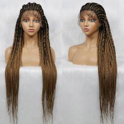 Lace Front Perücke Geflochtene Vorne Spitze Synthetische Perücke Geflochtene Perücke Häkeln Lange Spitzeperücke Für Frauen Hitze Beständig Faser Haar Spitze Perücke 36" 1B-27 von ELZEM