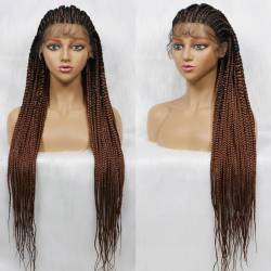 Lace Front Perücke Geflochtene Vorne Spitze Synthetische Perücke Geflochtene Perücke Häkeln Lange Spitzeperücke Für Frauen Hitze Beständig Faser Haar Spitze Perücke 36" 1B-30 von ELZEM