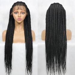 Lace Front Perücke Geflochtene Vorne Spitze Synthetische Perücke Geflochtene Perücke Häkeln Lange Spitzeperücke Für Frauen Hitze Beständig Faser Haar Spitze Perücke 36" 1B von ELZEM