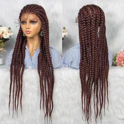 Perücken Vollständig handgefertigte Perücken Twist Crochet Hair Cornrow 34-Zoll-Spitze handgewebte geflochtene Chemiefaser-Haarabdeckung Geeignet für den täglichen Gebrauch, Party, Halloween A von ELZEM