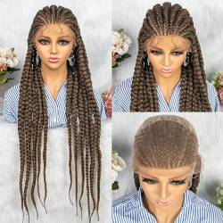 Perücken Vollständig handgefertigte Perücken Twist Crochet Hair Cornrow 34-Zoll-Spitze handgewebte geflochtene Chemiefaser-Haarabdeckung Geeignet für den täglichen Gebrauch, Party, Halloween B von ELZEM