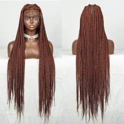 Perücken Vollständig handgefertigte Schweizer Spitze geknotete Box geflochtene Perücken Frauen Synthetische Zöpfe Perücken Leichte Cornrow Braids Perücke Hitzebeständige Faserperücke B von ELZEM