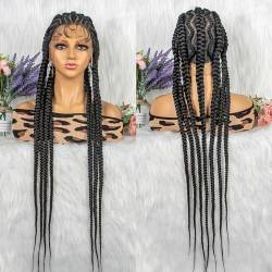 Spitze geflochtene Perücke mit Babyhaar Schwarz Braid Synthetische Lace Front Perücke für Schwarze Frauen Hand gedrehte Perücke Geeignet für Partyveranstaltungen und den Alltag von ELZEM