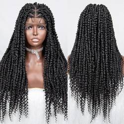 Synthetische Vollspitze-Perücke geflochtene langes geflochtenes Haar handgeflochtene Box-geflochtene Perücken leichte Cornrow Twist Braids-Perücken Alltagsgebrauch und Rollenspiele 1B von ELZEM