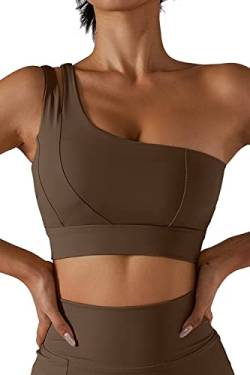 Sport-BHS Für Damen, One-Shoulder-Yoga-BH Mit Hohem Halt, Ausgeschnittene Träger, Sportlich, Laufen, Workout, Bauchfreies Oberteil (Braun,M) von ELizoop