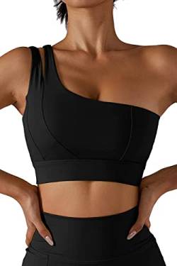 Sport-BHS Für Damen, One-Shoulder-Yoga-BH Mit Hohem Halt, Ausgeschnittene Träger, Sportlich, Laufen, Workout, Bauchfreies Oberteil (Schwarz,L) von ELizoop