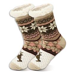 EMA MEGA GROUP Kuschelsocken Damen ABS Wintersocken Mit Anti-Rutsch-Klebepunkte, Stoppersocken Size 36-41 (Beige) von EMA MEGA GROUP