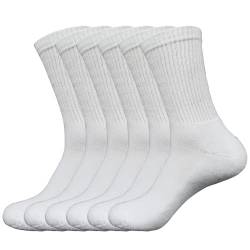 EMA MEGA GROUP Tennissocken 6 Paar Verdickt Gedämpft Hochelastisch Ohne Gummi Deodorant Anti-Loch Sportssocken Baumwollsocken Socken Herren 39-42 Weiß(80% Baumwolle) von EMA MEGA GROUP