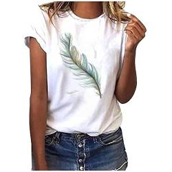 Angebot des Tages Heute Sommer Oberteile Damen Casual Weiss T-Shirt Baumwolle Elegant Kurzarm Tops Rundhals Sport Bluse Kurzarmshirt Lässige Tunika Longshirt Teenager Mädchen Frauen von EMATOP