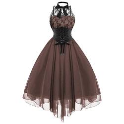 Cocktailkleid Damen Ärmelloses Gothic Korsett Kleid Festlich Halloween Kostüm Elegant Spitze Partykleid Vintage Mittelalter Kleider Hohe Taille Steampunk Ballkleid A Linie Abendkleid von EMATOP