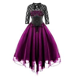 Damen Kurzarm Gothic Spitzenkleid Vintage A Line Cocktailkleid Halloween Cosplay Kostüm Minikleid Knielang Gothic Kleid Swing Cocktail Hexenkleid Hohe Taille Elegant Abendkleid Festlich von EMATOP