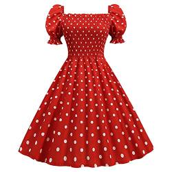 Damen Rockabilly Kleid Elegant Petticoat Partykleid Cocktailkleid Vintage Dot Einfarbig Abendkleid Swing Kleider 50er Jahre Hepburn Stil Ballkleid Winterkleid Faltenrock Knielang Minikleid von EMATOP