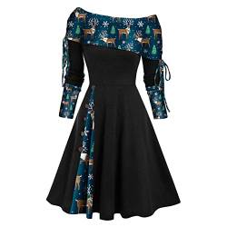 Damen Ugly Weihnachtskleid Lustig Rockabilly Kleid Ärmellos V-Ausschnitt Cocktailkleid Festival A-Linie Partykleid Schneeflocke Muster Abendkleid High Waist Baumwolle Petticoat Faltenrock von EMATOP