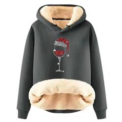 EMATOP Angebot Weihnachtspullover Damen Lustig Sport Hoodie Warm Gefüttert Sweatshirt mit Kapuze Pullover Winter Langarm Kapuzenpullover Kuschelig Fleecepullover Langarmshirt von EMATOP