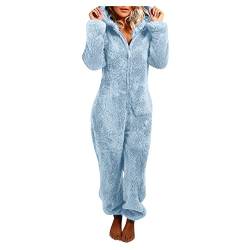 EMATOP Angebote Jumpsuit Damen Teddy Fleece Overall Winter Warm Schlafanzug Kuschelig Plüsch Pyjama Elegant Einteiler Onesie Einfarbig Langarm Schlafoverall Flauschig Pyjama Hausanzug von EMATOP