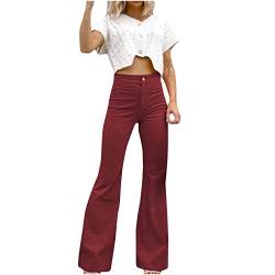 EMATOP Angebote des Tages Heute Deal Damen Cord Schlaghose Lang Elegant Sommerhose Vintage High Waist Freizeithose Casual Einfarbig Outdoorhose Baumwolle Stoffhose mit Taschen Sporthose Jogginghose von EMATOP