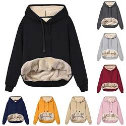 EMATOP Black Friday Deals Hoodie Damen Fleece Gefütterte Sweatshirt Winter Warm Pullover mit Kapuze Fleecepullover Kuschelig Innenfutter Kapuzenpullover Casual Sportlich Langarmshirt Pulli von EMATOP