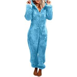 EMATOP Black Friday Sale Jumpsuit Damen Elegant Kuschelig Overall Winter Warm Pyjama Schlafanzug Fleece Einfarbig Einteiler Onesie Lang Plüsch Hausanzug mit Kapuze Flauschig Schlafoverall von EMATOP