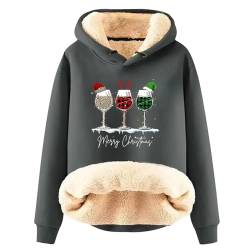 EMATOP Black Friday Sale Weihnachts Hoodie Damen Warm Gefütterte Kapuzenpullover Lässige Sports Sweatshirt Lustig Rotweinglas Druck Weihnachtspullover Langarm Pullover Weihnachtspulli von EMATOP