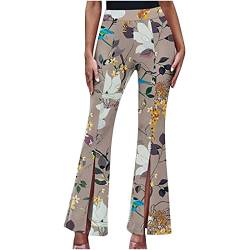 EMATOP Bunte Schlaghose Damen Weites Bein Stoffhose Elegant High Waist Schlaghose Vintage Jogginghose Lang Yogahose Sommer Freizeithose Sporthose Elastische Ausgestellte Hosen Palazzo Pants von EMATOP