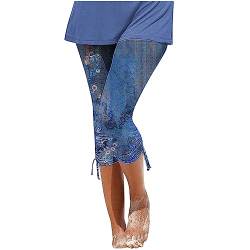 EMATOP Capri Leggings Damen 3/4 Sport Blickdicht Laufhosen Elastische Taille Yogahose High Waist Sporthose Schön Blumen Muster Strandhose mit Kordelzug Jogginghose Leicht Baumwolle Traininghose von EMATOP