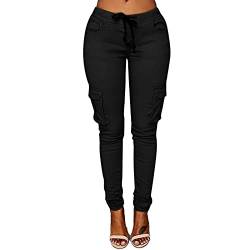 EMATOP Cargohose Damen Stretch Cargo Leggings Hose Elastische Taille Sportleggins Lang Skinny Fit Hosen Einfarbig Elegant Jeans mit Taschen Jogginghose Stoffhose Angebote des Tages Heute Deal von EMATOP