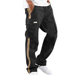 EMATOP Cargohose Herren Baumwolle Lang Cargo Hose Regular Fit Freizeithose Casual Einfarbig Sporthose mit Taschen Outdoorhose Elastische Taille Sweatpants Frühling Wanderhose Trekkinghose von EMATOP