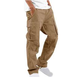 EMATOP Cargohose Herren Baumwolle Lang Cargo Hose Regular Fit Freizeithose Casual Einfarbig Sporthose mit Taschen Outdoorhose Elastische Taille Sweatpants Frühling Wanderhose Trekkinghose von EMATOP